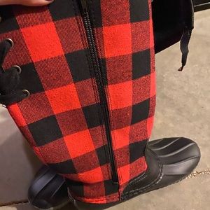 Buffalo plaid rain boots